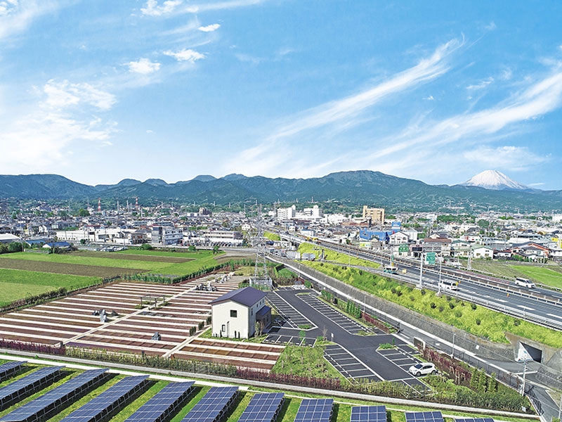 大型駐車場と墓域